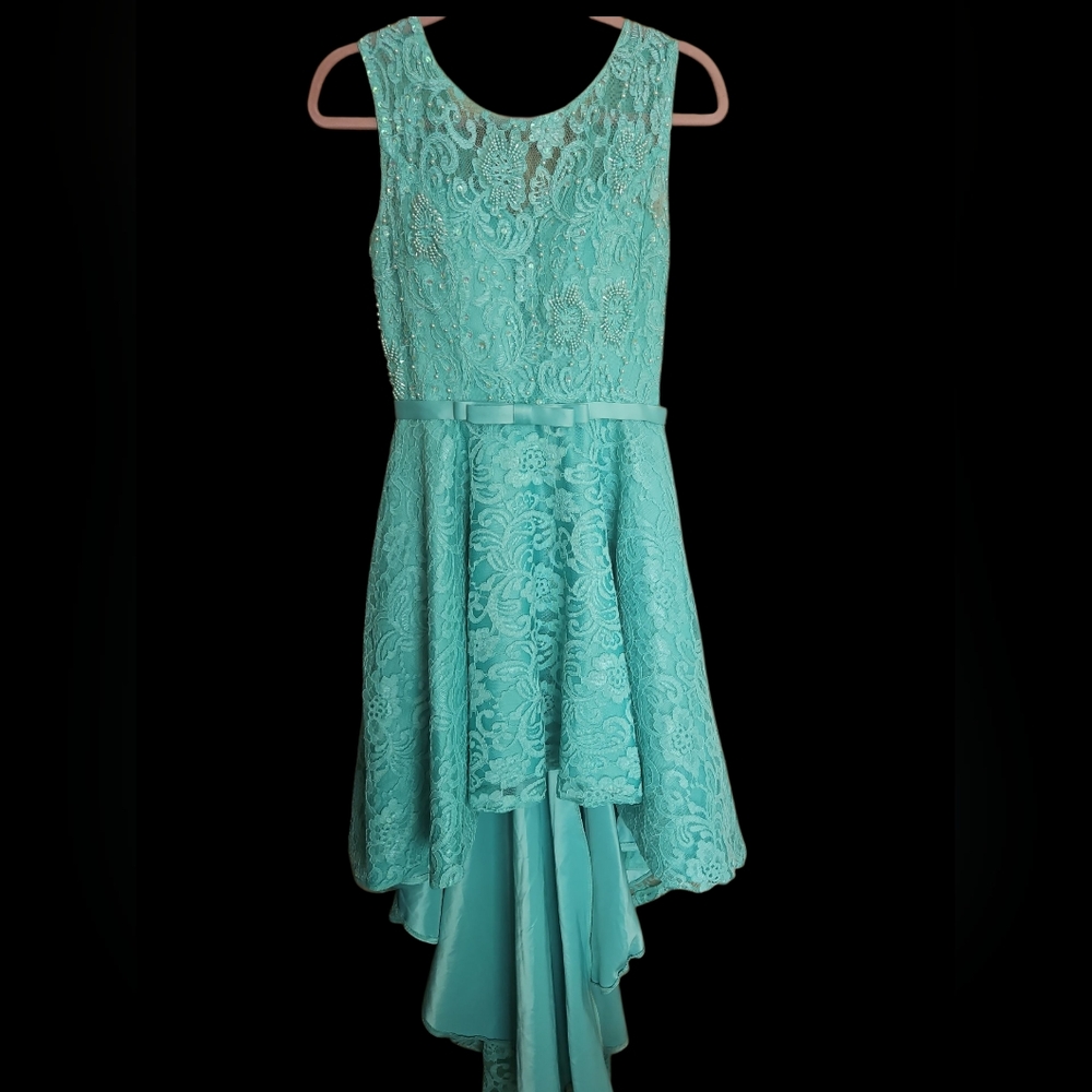 Custom Designed Dress in Aqua and Lace